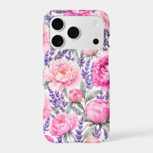 Pivoines roses & Lavande Motif floral aquarelle