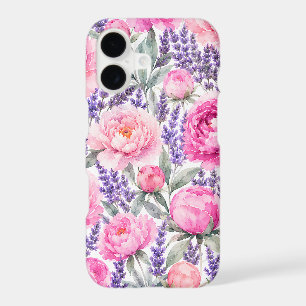 Pivoines roses & Lavande Motif floral aquarelle