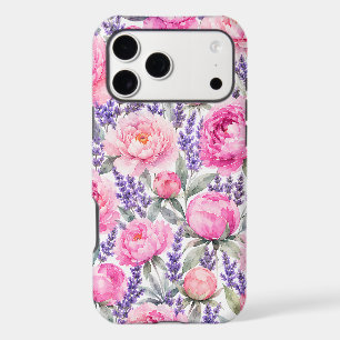 Pivoines roses & Lavande Motif floral aquarelle