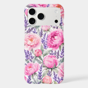 Pivoines roses & Lavande Motif floral aquarelle