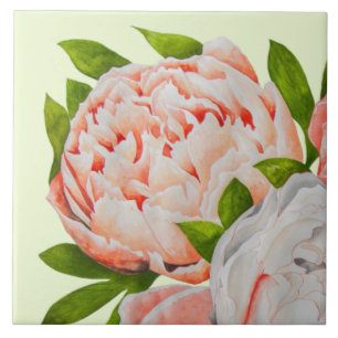 Pivoines variées sur un carreau de céramique (A)