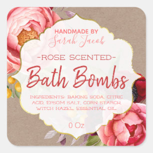 Pivoines Vintage sur Étiquettes de Bombe de Bain K