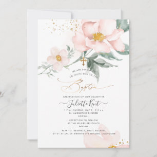 PixDezin H2 Single Petal Blush Roses Baptism Invitation