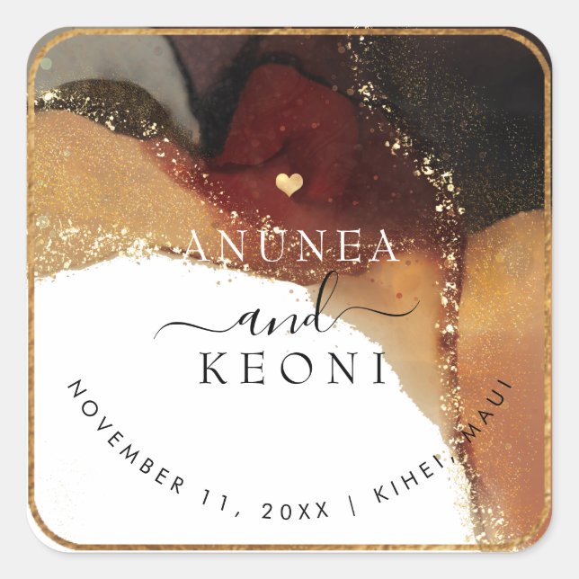 PixDezine Abstract Ink Alcohol Faux Gold Square Sticker (Front)