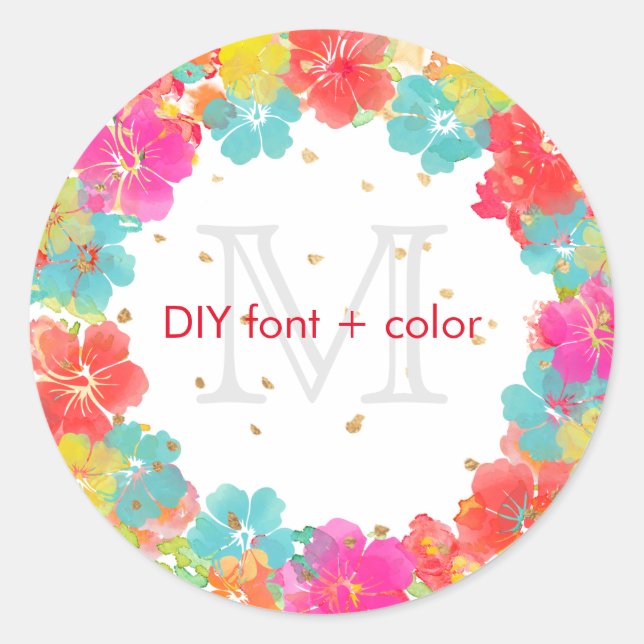 PixDezine Aloha Hibiscus Llei/DIY background colou Classic Round Sticker (Front)