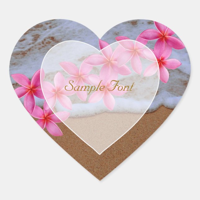 PixDezine beach+pink plumeria Heart Sticker (Front)