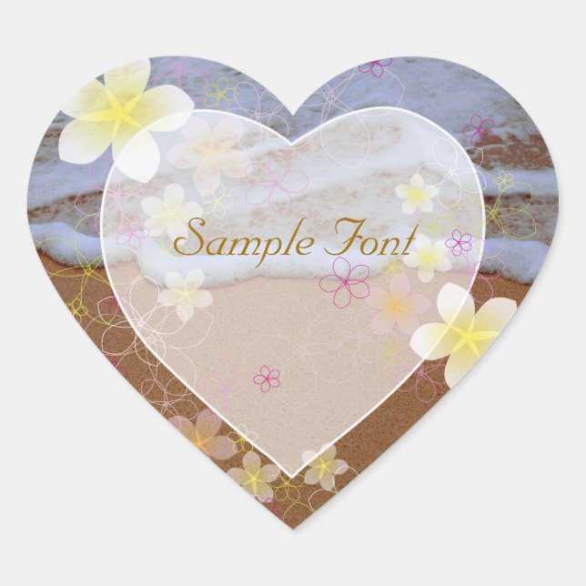 PixDezine beach+plumeria Heart Sticker (Front)