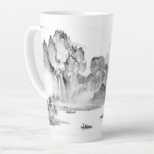 PixDezine Black Chinoiserie Valley Life Landscape Latte Mug