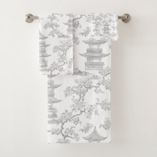 PixDezine Chinoiserie Grise Pagodes Fleurs de Ceri