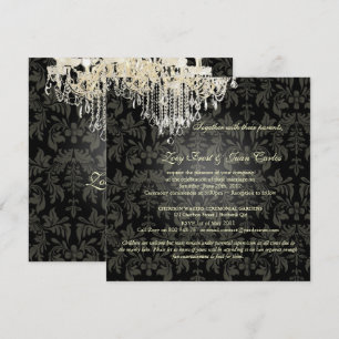 PixDezine CRYSTAL CHANDELIER+BAROQUE DAMASK Invitation