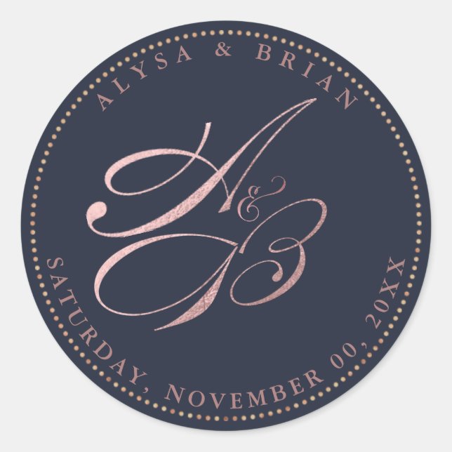 PixDezine DIY A-Z Monograms/Faux Rose Gold Script Classic Round Sticker (Front)