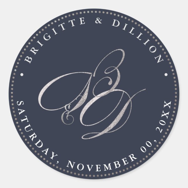 PixDezine Faux Silver Monogram (A-Z) Classic Round Sticker (Front)