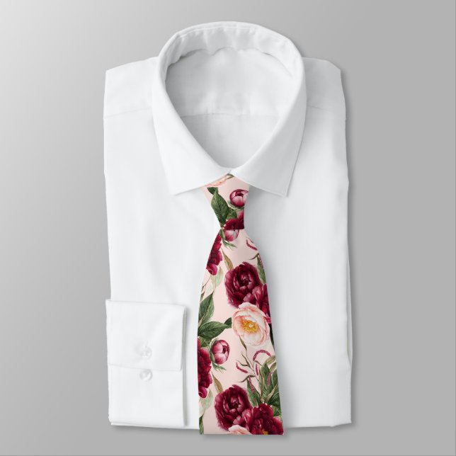 PixDezine H2 Flowers Burgundy Blush Peonies Tie (Tied)