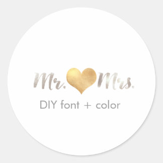 PixDezine heart/mr&mrs/DIY background colour Classic Round Sticker