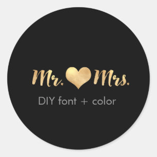 PixDezine heart/mr&mrs/DIY background colour Classic Round Sticker