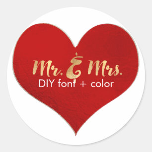 PixDezine heart/mr&mrs/DIY background colour Classic Round Sticker