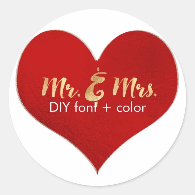 PixDezine heart/mr&mrs/DIY background colour Classic Round Sticker (Front)