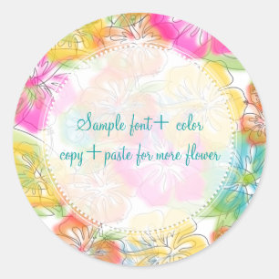 PixDezine hibiscus/watercolor affects Classic Round Sticker