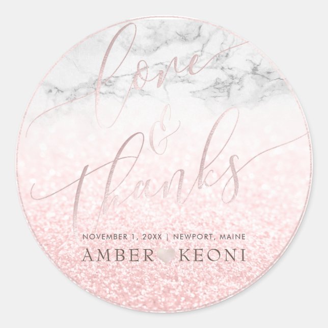 PixDezine Iridescent Blush Pink Love + Thanks Classic Round Sticker (Front)