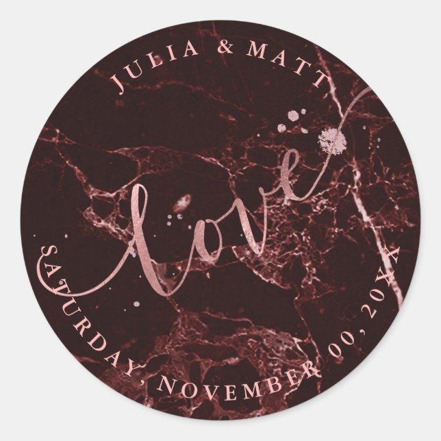 PixDezine Love Marble/Faux Rose Gold Classic Round Sticker (Front)