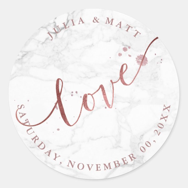 PixDezine Love Marble/Faux Rose Gold Classic Round Sticker (Front)
