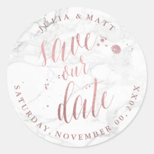 PixDezine Marble Save the Date/Faux Rose Gold Classic Round Sticker