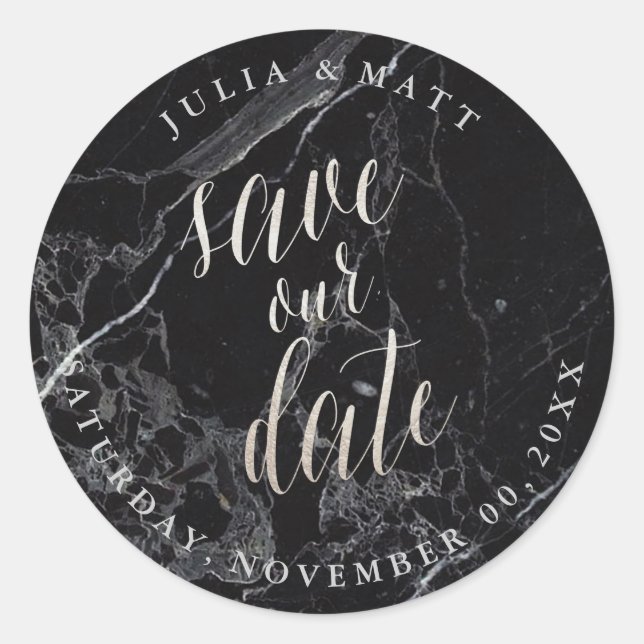 PixDezine Marble Save the Date/Faux Silver Classic Round Sticker (Front)