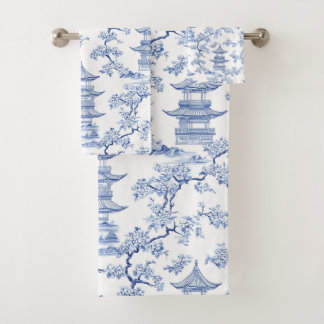 PixDezine Pagodes de Chinoiserie Bleue Fleurs de C