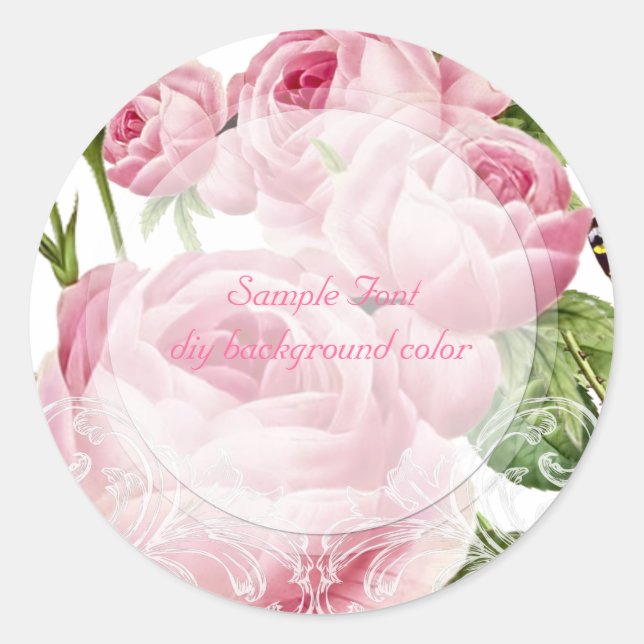 PixDezine pink vintage roses Classic Round Sticker (Front)