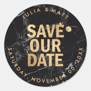 PixDezine Save the Date/Marble+Faux Gold Classic Round Sticker
