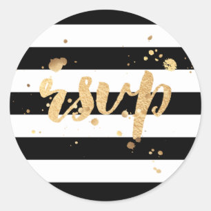 PixDezine stripes/dazzled faux gold/rsvp Classic Round Sticker