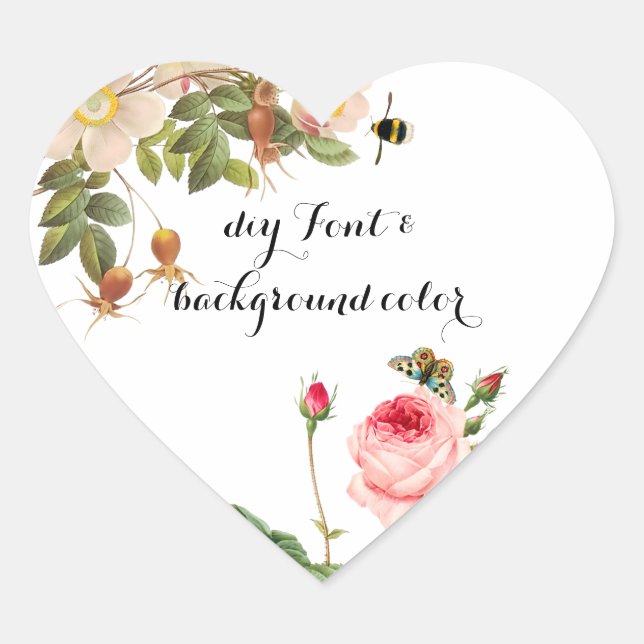 PixDezine vintage pink roses/redoute Heart Sticker (Front)