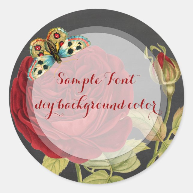PixDezine vintage red rose+chalkboard Classic Round Sticker (Front)