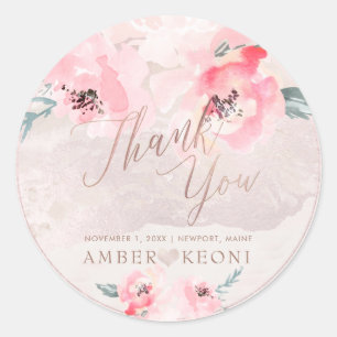 PixDezine  Watercolor Blush Peonies Thank You Classic Round Sticker