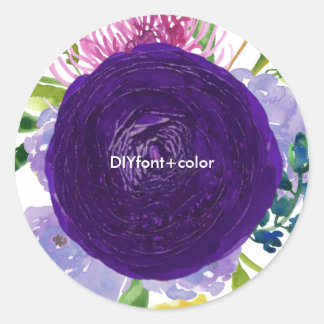 PixDezine watercolor floral/purple ranunculus Classic Round Sticker
