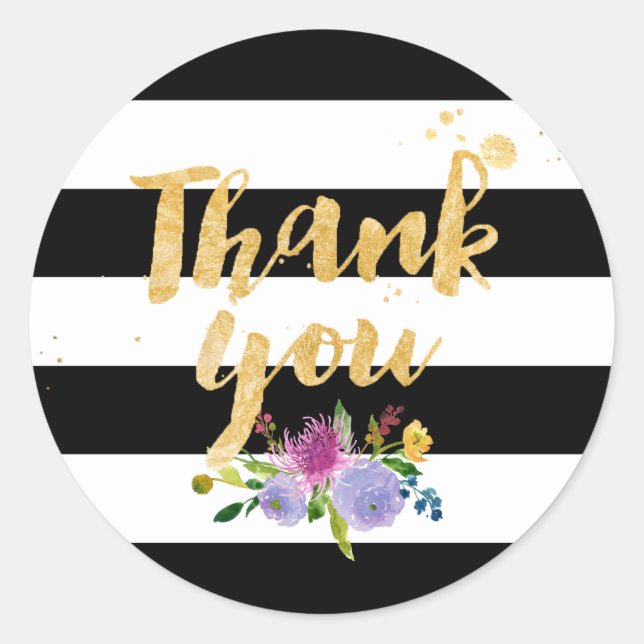 PixDezine watercolor floral/stripes Classic Round Sticker (Front)