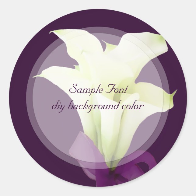PixDezine white calla lily/DIY background colour Classic Round Sticker (Front)