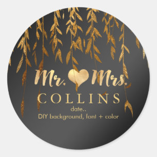 PixDezine Willow Leaves/Faux Gold/DIY background Classic Round Sticker