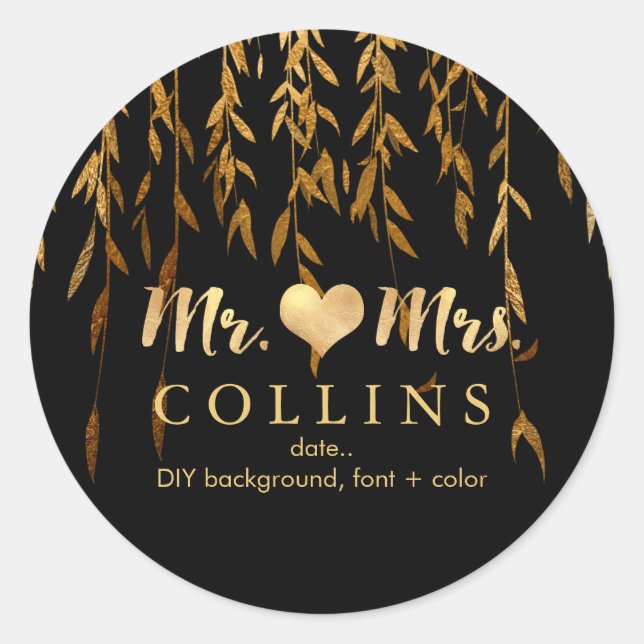 PixDezine Willow Leaves/Faux Gold/DIY background Classic Round Sticker (Front)
