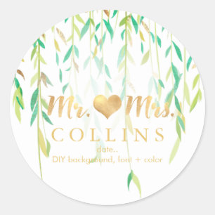 PixDezine Willow Leaves/Faux Gold/DIY background Classic Round Sticker