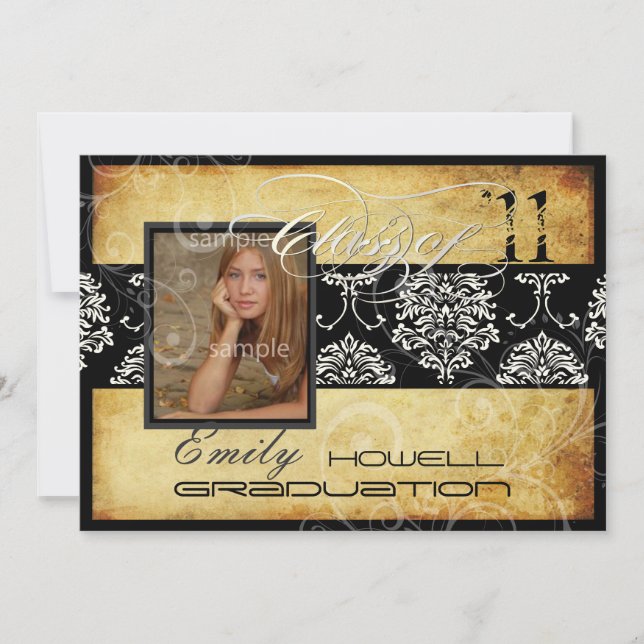 PixDezines 2011 Graduation, Vintage DIY colour Invitation (Front)