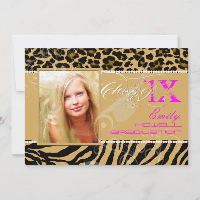 PixDezines 2012 Grads, zebra+cheetah/diy colours Invitation (Front)