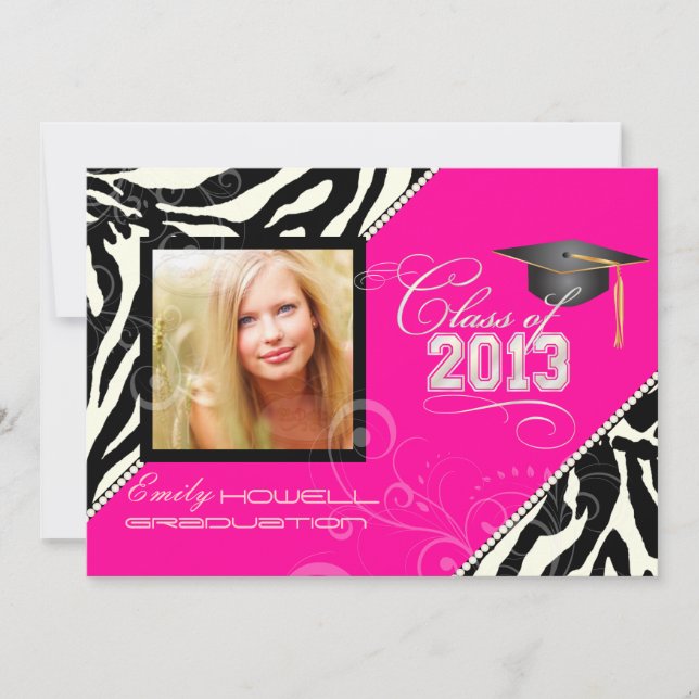 PixDezines 2013 Grads, zebra print/diy colours Invitation (Front)