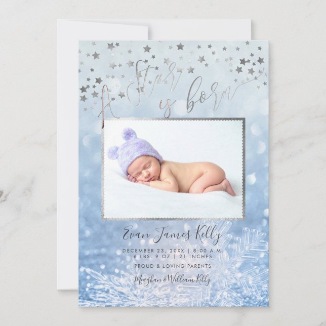 PixDezines A Star is Born, Stars+Snow Bokeh Invitation (Front)