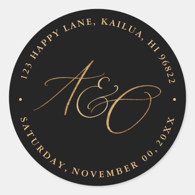 PixDezines A-Z Monogram Faux Gold Calligraphy Classic Round Sticker (Front)