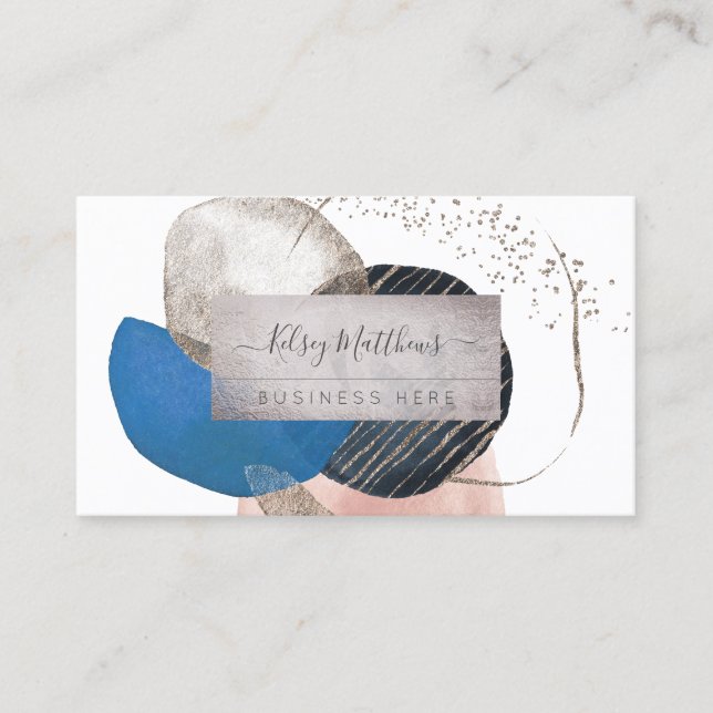 PixDezines Abstract Arrangement H2 Navy Teal Business Card (Front)
