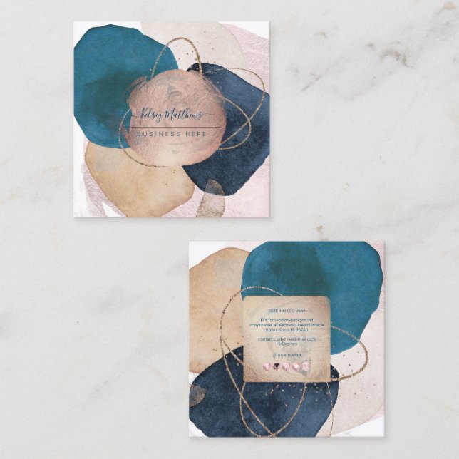 PixDezines Abstract Arrangement H2 Rose Gold Square Business Card (Front/Back)