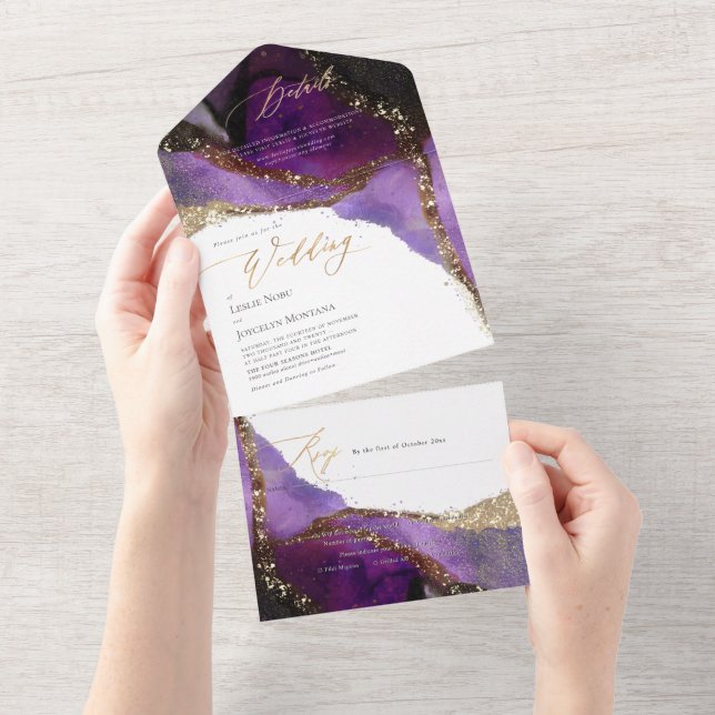PixDezines Abstract Cosmic Violet Purple All In One Invitation (Tearaway)