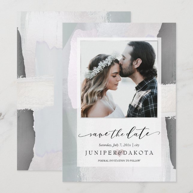 PixDezines Abstract Modern Art Blush Silver Invitation (Front/Back)