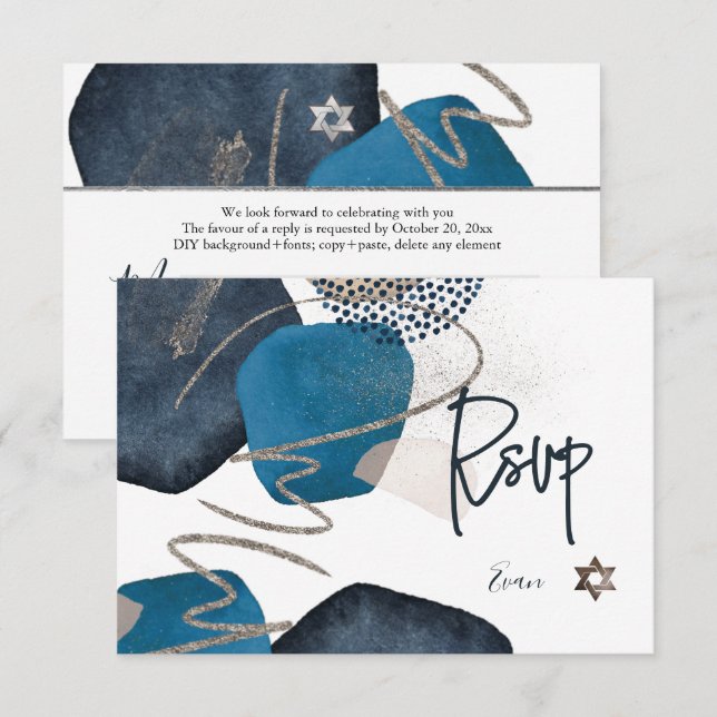 PixDezines Abstract RSVP Navy Bar Mitzvah✡ (Front/Back)